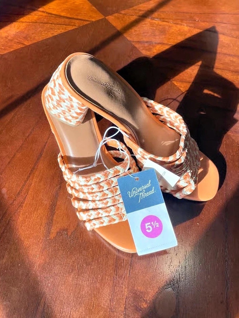 Christian Siriano New York Braided Heeled Sandals in Orange & White US 5.5 NWT